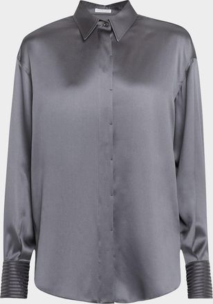 Brunello Cucinelli Sequined Cuff Satin Blouse