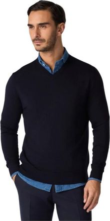 Brooks Brothers V-hals Merinowollen trui - Heren - V-hals truien - Blauw - XL - Wol - Truien & Vesten
