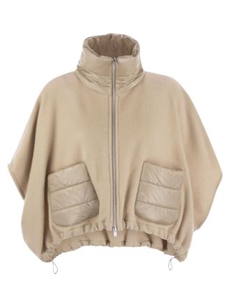 Herno Resort Poncho In Wool And Cashemre With Ultralight Nylon Details