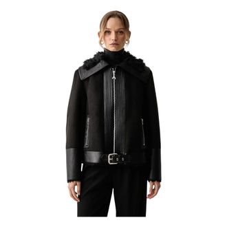Patrizia Pepe Bikerjack met pluizige details - Dames - Jassen - Zwart - Maat: L Su&egrave;de