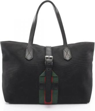 Gucci Pre-owned Tote Bags, female, Black, Size: ONE SIZE Pre-owned Canvas Tote Bag