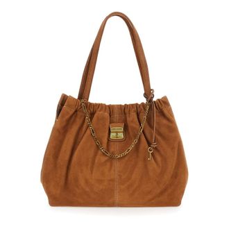 Marc Jacobs The Tote Brown Shoulder Bag With Chain Detail On The Front And Drawstring Closure In Suede Woman