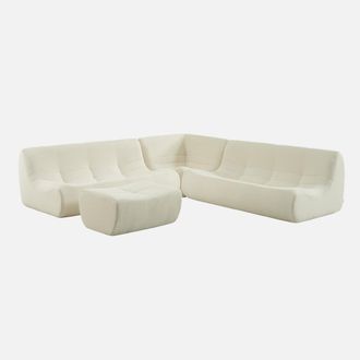 Sweeek Sof&aacute; Esquinero Modular Con Reposapi&eacute;s De Borreguito Texturizada, 7 Plazas