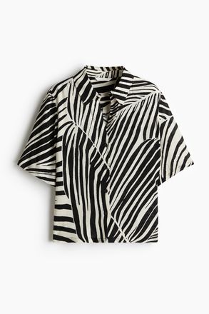 H&M Gecrinkelte Viskosebluse - Schwarz/Gemustert