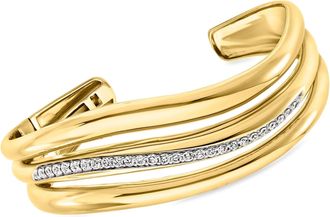 Ross-Simons Lab-Grown Diamond Multi-Row Wave Cuff Bracelet in 18kt Gold Over Sterling