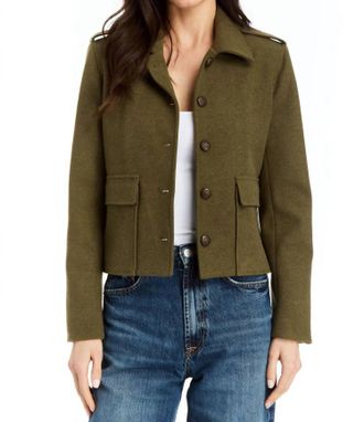 Drew Minty Double Faced Flannel Jacket In Olive