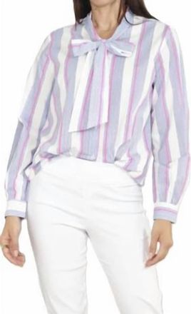 Zero Degrees Celsius Bow Tie Blouse In White Blue Fuschia
