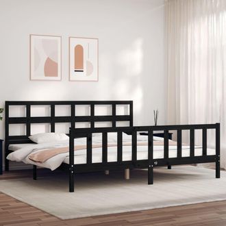 Berkfield Home Bed Frame with Headboard Black 200x200 cm Solid Wood