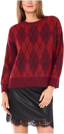 Vince Camuto Mohair Jacqurd Long Sleeve Crew Neck Womens Sweater Burgundy : XL, Nylon/Polyester/Spandex