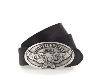 Mustang Koppelg&uuml;rtel MUSTANG, Herren, Gr. 105, schwarz, Leder, unifarben, G&uuml;rtel Koppelg&uuml;rtel, Vintag-Schliesse mit Adler, 4 cm, Used-Look