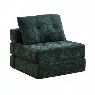 Urban Meuble Sill&oacute;n cama plegable de chenilla verde con cojines, 79x79x57cm