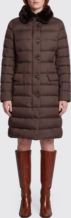 Moorer Vetiver-S3 Long Technical Fabric Down Jacket with Fur Collar