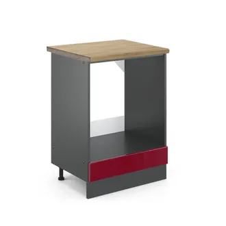 Vicco Armario Para Horno Empotrado R-line, Rojo Burdeos Alto Brillo, 60 Cm, Et Roble Vicco