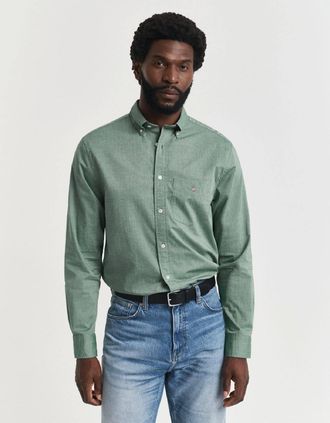 GANT Mens Regular-Fit Classic Poplin Shirt - Green - Size: 40/Regular