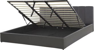 Beliani Cama Con Somier De Piel Sint&eacute;tica Gris Oscuro 180 X 200 Cm Cabecero Almacenaje Dreux