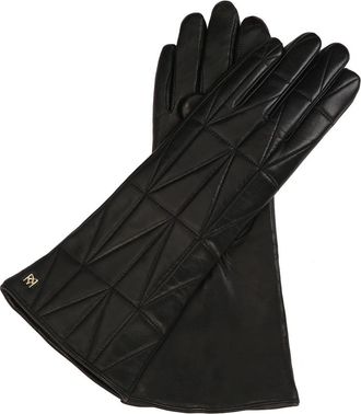 Kazar Lange zwarte handschoenen met geometrisch patroonstiksel - Dames - Handschoenen - Zwart - M - Leer - Accessoires