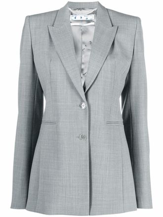 Off-white text-print tailored blazer - women - Virgin Wool/Polyester/Spandex/Elastane/Viscose/Cupro - 38 - Grey
