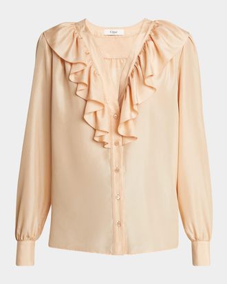 Chlo&eacute; Ruffled V-Neck Silk Blouse