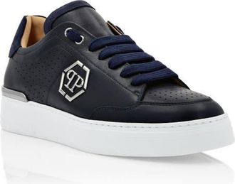 Philipp Plein Mix Leather Lo-Top Sneakers Luxe Unisex in Darkblue at Nordstrom, Size 36