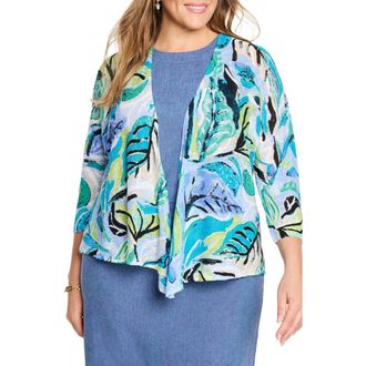 Nic+Zoe Island Beat 4-Way Linen Blend Cardigan in Blue Multi at Nordstrom Rack, Size 3X