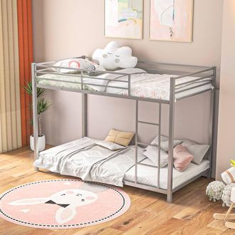 Costway Costway Single Metal Bunk Bed Floor Bed Frame w/Ladder &Full-length Guardrails in Silver
