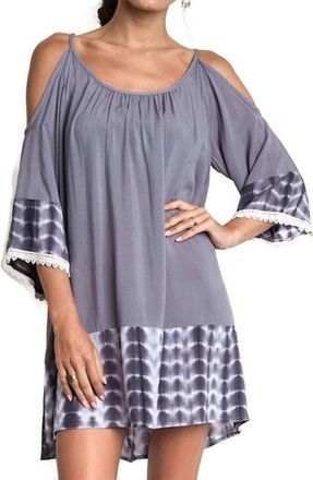 Greek Archaic Kori Tie Dye Cold Shoulder Tunic Dress In Grey