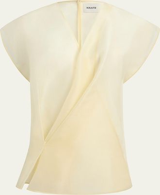 Khaite Mer Short-Sleeve Silk Organza Wrap Top