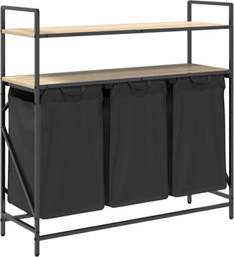 vidaXL Laundry Basket 3 Compartments with Shelves Sonoma Oak Vidaxl