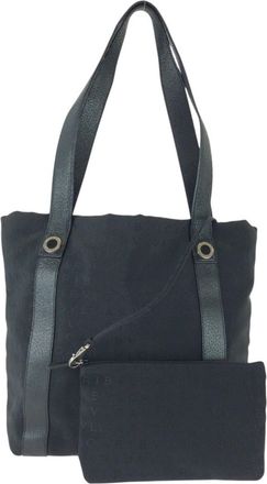Bulgari Black Canvas Leather Shoulder Bag Tote Bag (Pre-Owned)