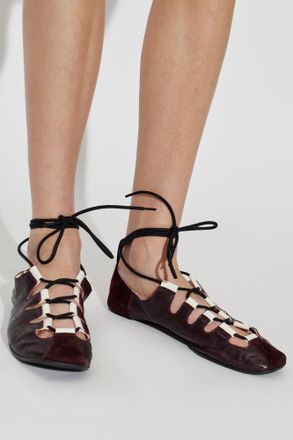 Alaia Leather Ballerinas, Womens, Burgundy