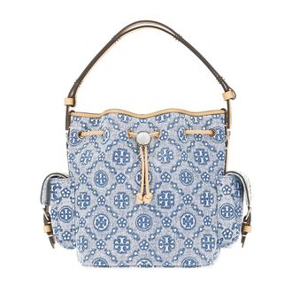 Tory Burch Tory Burch, Bucket Bags, female, Blue, Size: ONE SIZE T Monogram Denim Bucket Bag