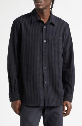 Palmes Relaxed Cotton Blend Button-Up Shirt in Black at Nordstrom, Size 38 Us