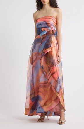 Tahari by ASL Ruched Bodice Strapless Gown in Sunset at Nordstrom, Size 12