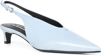 Jil Sander Womens Powder Blue Leather Pointed Slingback Pumps Goatskin High Heel Shoes