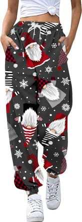 Generic Christmas Joggers for Women UK Funny Graphic Print Holiday Sweatpants High Waist Baggy Trousers Oversized Xmas Drawstring Jogging Pants Ladies Gym Wal
