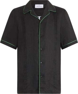Philipp Plein Linnen Bowling Shirt - Heren - Korte mouwen Overhemden - Zwart - M - Linnen - Overhemden