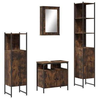 Berkfield Home 4 Piece Bathroom Furniture Set Smoked Oak Engineered Wood in Brown