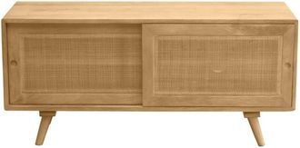 Miliboo Mueble Tv De Madera Maciza De Mango Y Ca&ntilde;a De Rat&aacute;n 110 Cm Acange