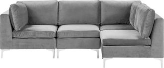 Beliani Sof&aacute; modular esquinero 4 plazas terciopelo gris izquierda