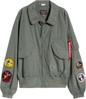 Alpha Industries Patch Detail Relaxed Fit Flight Jacket in Field Gray at Nordstrom, Size Xx-Large