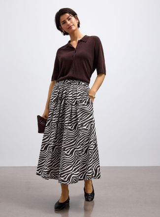 Contemporaine Womens Patterned poplin flared skirt