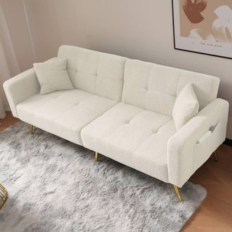 Merax 3 Seater Sherpa Sofa Bed with Adjustable Backrest in White