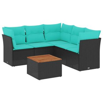 vidaXL Set De Sof&aacute;s De Jard&iacute;n 6 Pzas Con Cojines Rat&aacute;n Sint&eacute;tico Negro Vidaxl