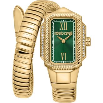 Roberto Cavalli Vera Snake Wraparound Bracelet Watch, 22mm x 32mm in Gold/Green at Nordstrom Rack