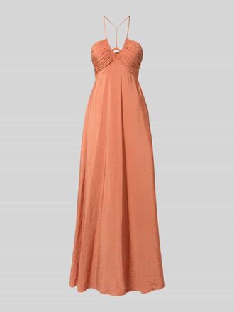 Jake*s Neckholder-Abendkleid aus Viskose-Mix mit Raffungen in Dunkelorange, Gr&ouml;&szlig;e 32
