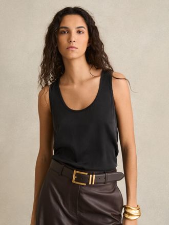 Reiss Black Silk-front Cami Top, XS