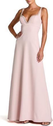 Mac Duggal Petite Crepe A Line Gown With Rhinestone Trim in Dusty Rose at Nordstrom, Size 12
