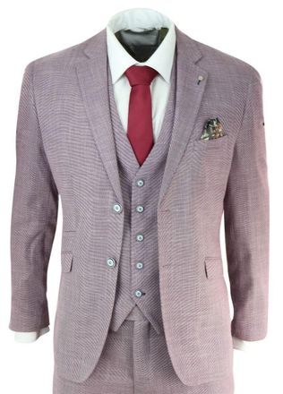 Infinity Leather Mens 3 Piece Blush Pink Linen Summer Spring Classic Suit - Size 44 (Chest)