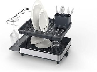 Joseph Joseph Joseph Joseph Escurridor De Platos 2 Niveles, Organizaci&oacute;n Eficiente Para Cocina, Soporte Para Copas De Vino, Drenaje Ajustable, Acero Inoxidable, Col
