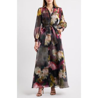 Julia Jordan Abstract Floral Long Sleeve Organza Gown in Black Multi at Nordstrom, Size 12